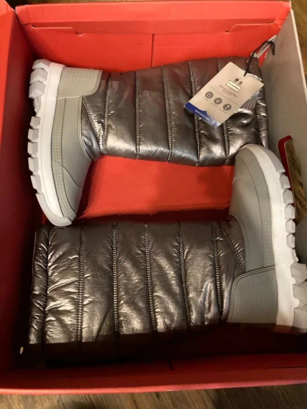 Hunter Original Metallic Dark Silver Insulated Tall Snow Boots Size 5 US New